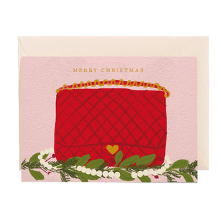 Tarjeta de felicitación navideña con forma de bolso