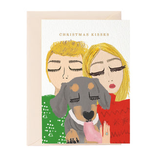 Tarjeta de felicitación familiar con besos navideños
